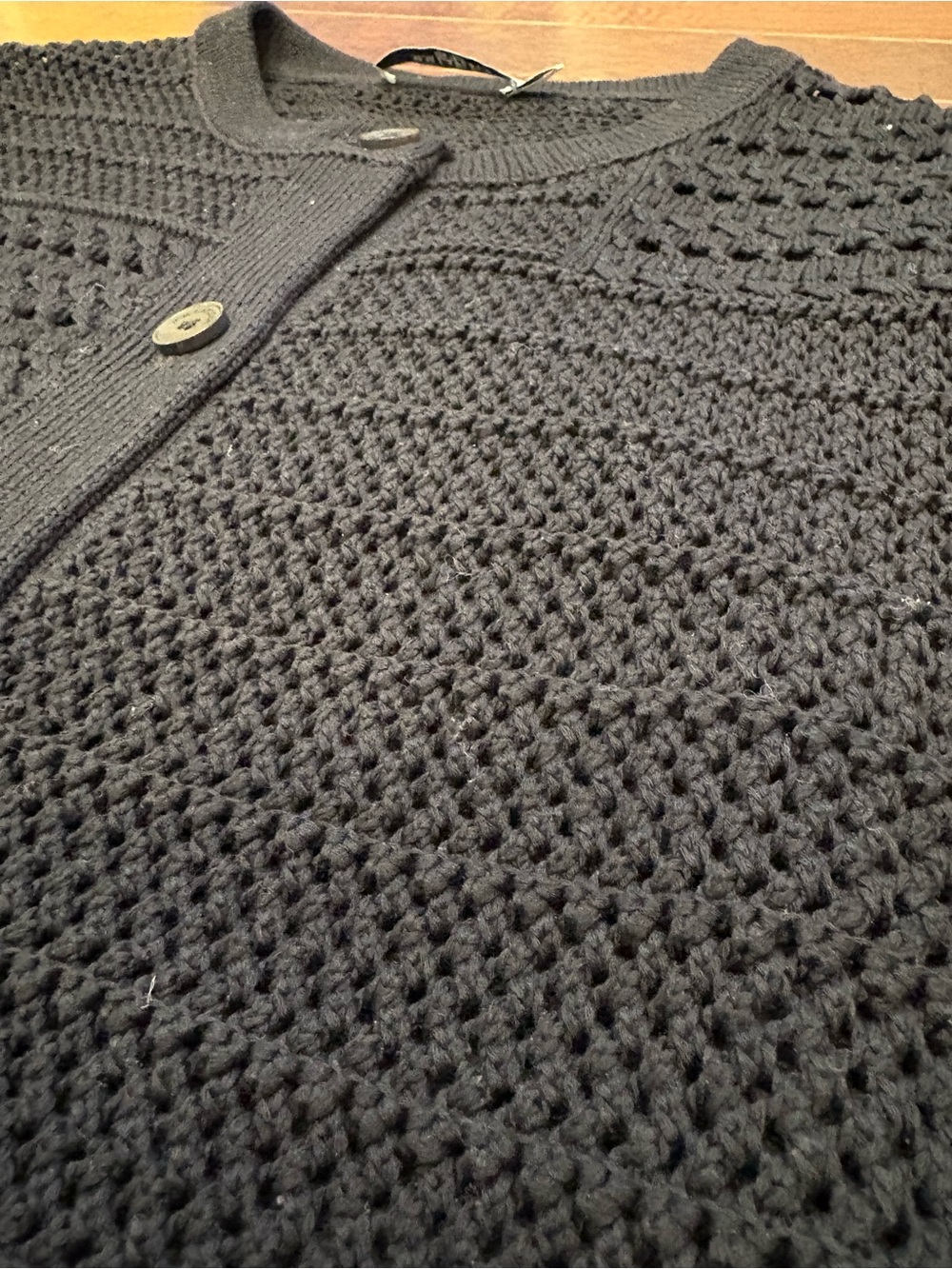 MM LaFleur Zosia Cardigan Sweater Black Crochet Pointelle Knit Cotton Small - Picture 6 of 9